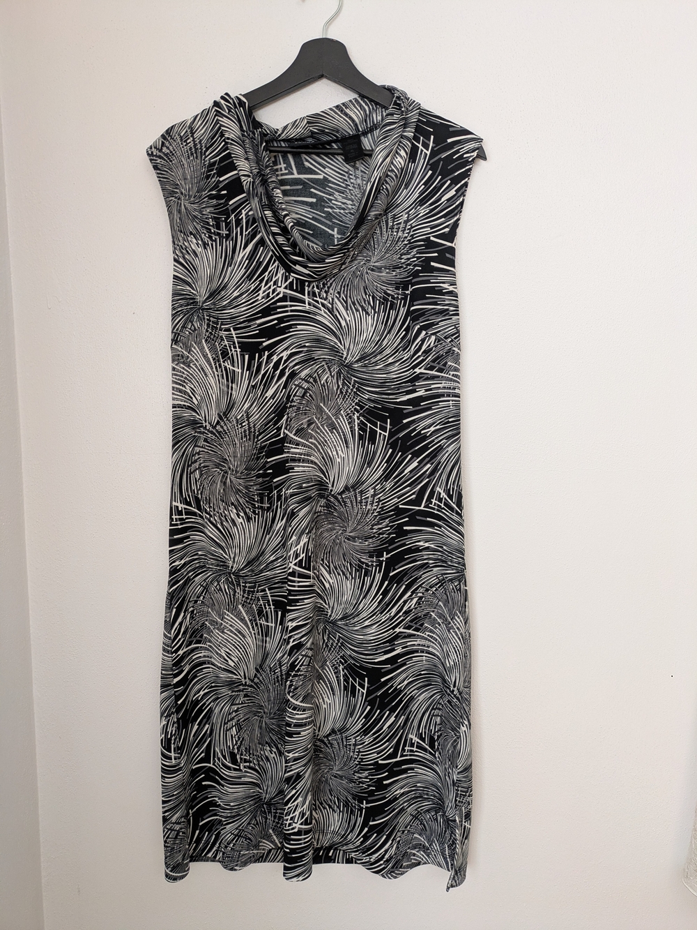 New York & Company Black and White Sleeveless Cowl Neck Dress